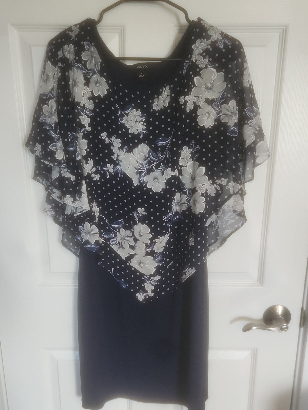 ALYX Navy & White Floral Polka-Dot Midi Dress